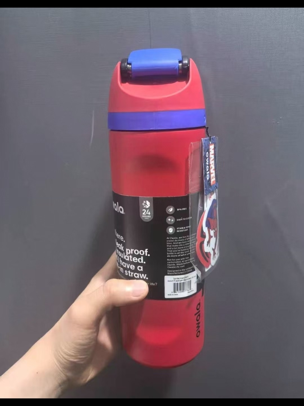 Owala 24oz FreeSip Marvel Spider‑Man Insulated Water Bottle Limited‑Edition